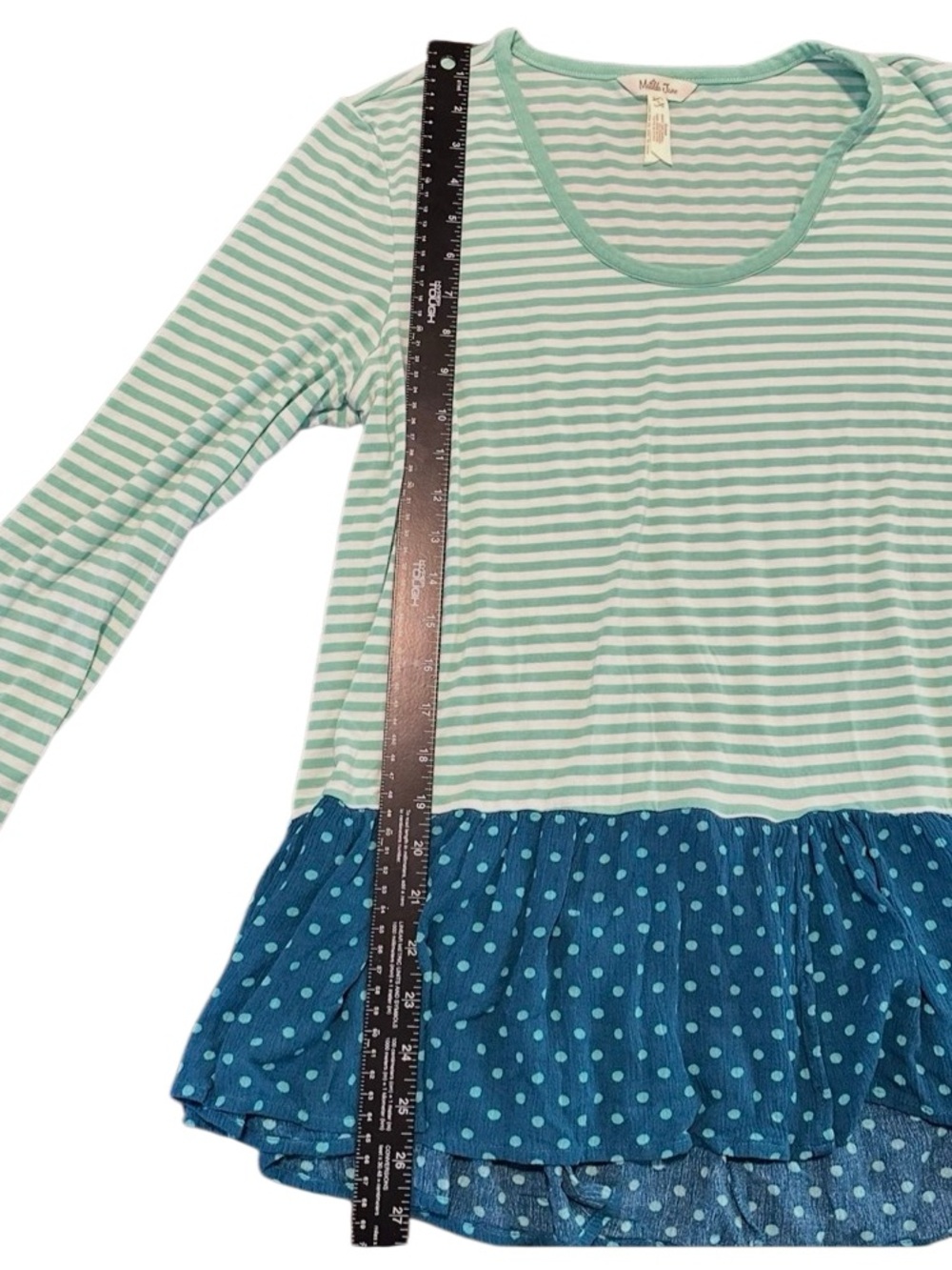 Matilda Jane Talk Tomorrow Large Mint Stripe Teal Polka Dot Ruffle Hem Tunic Top - Picture 6 of 9